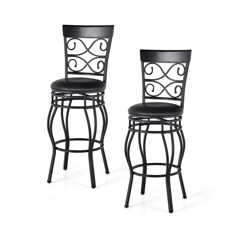 Set of 2 30 Inch Bar Stool with Backrest and Footrest-Black - Relaxacare