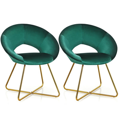 Set of 2 Accent Velvet Chairs Dining Chairs Arm Chair with Golden Legs-Dark Green - Relaxacare