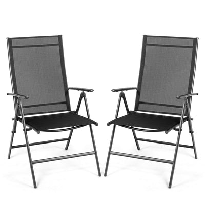Set of 2 Adjustable Portable Patio Folding Dining Chair Recliners-Black - Relaxacare