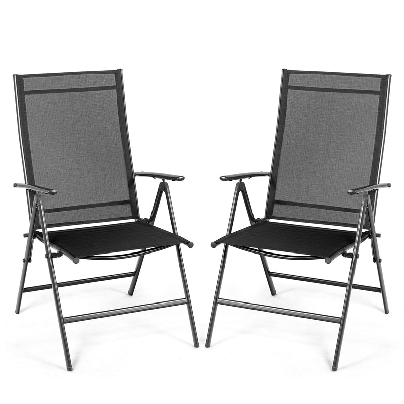 Set of 2 Adjustable Portable Patio Folding Dining Chair Recliners-Black - Relaxacare