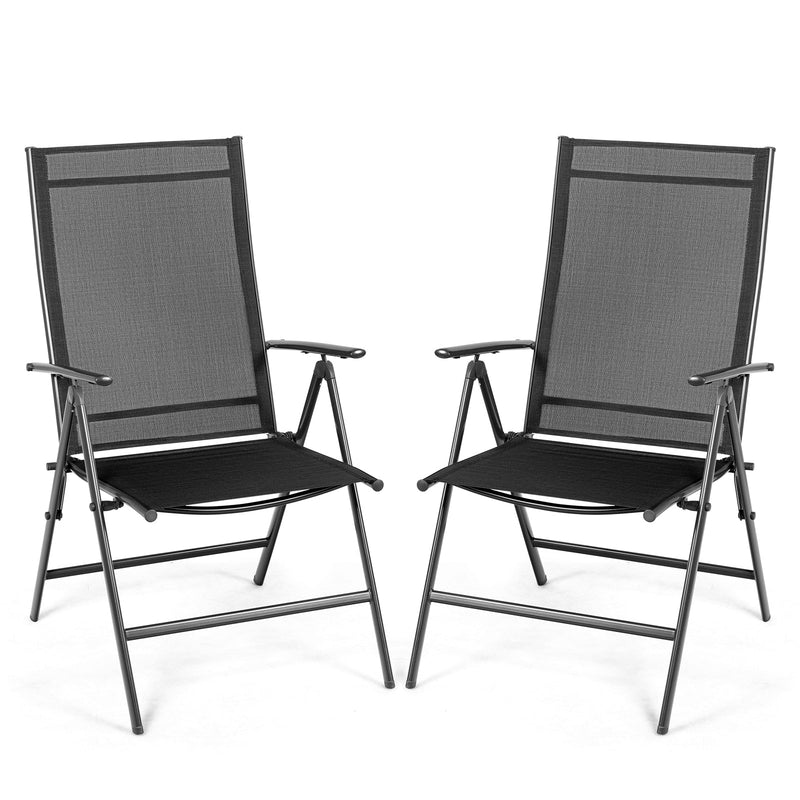 Set of 2 Adjustable Portable Patio Folding Dining Chair Recliners-Black - Relaxacare
