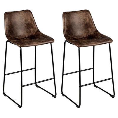 Set of 2 Bar Stool Faux Suede Upholstered Chair-Brown - Relaxacare