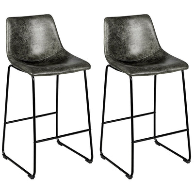 Set of 2 Bar Stool Faux Suede Upholstered Chair-Gray - Relaxacare