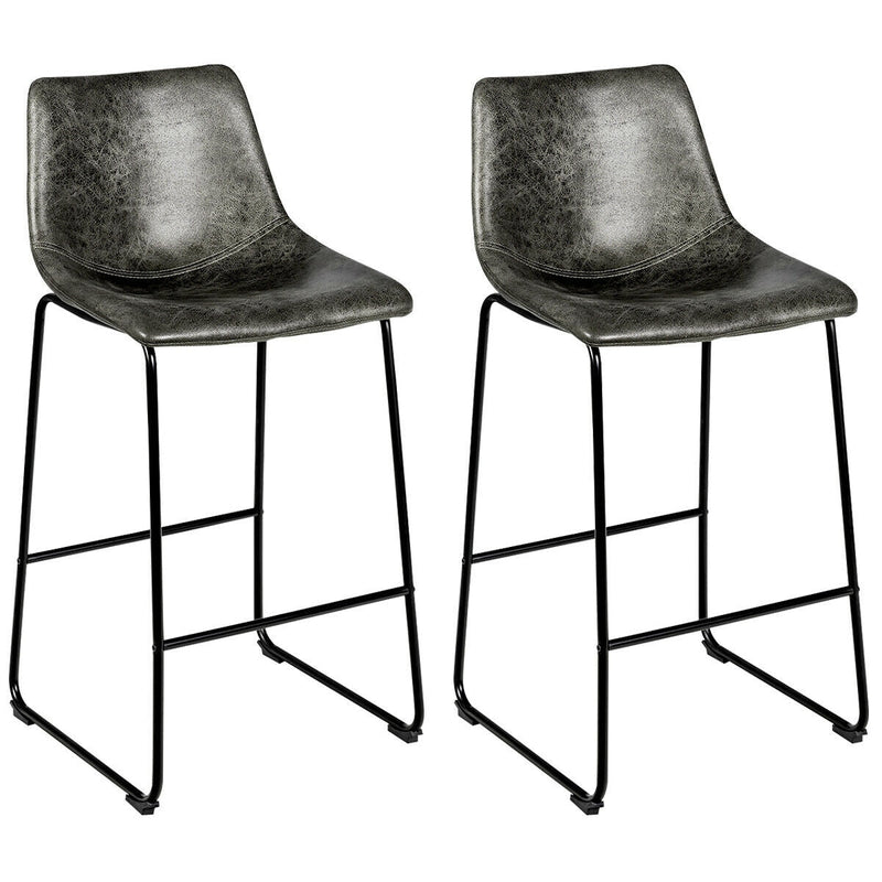 Set of 2 Bar Stool Faux Suede Upholstered Chairs-Gray - Relaxacare
