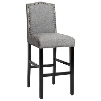 Set of 2 Bar Stools 30 Inch Upholstered Kitchen Nailhead Bar Chairs-Gray - Relaxacare