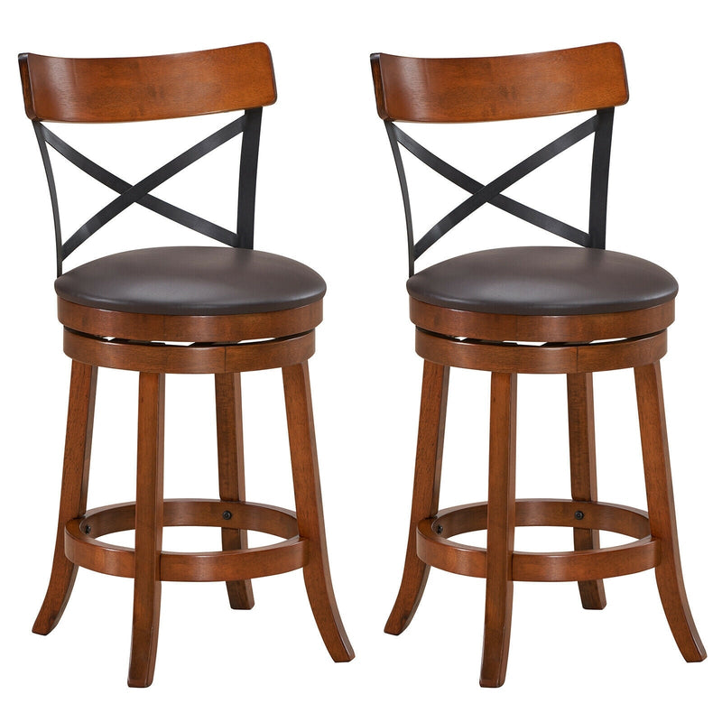 Set of 2 Bar Stools 360-Degree Swivel Dining Bar Chairs with Rubber Wood Legs - Relaxacare