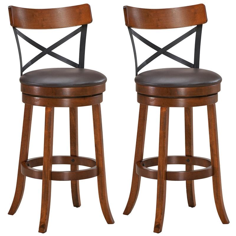 Set of 2 Bar Stools 360-Degree Swivel Dining Bar Chairs with Rubber Wood Legs-L - Relaxacare