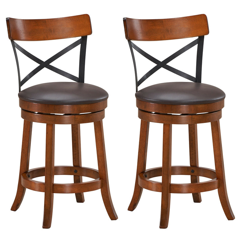 Set of 2 Bar Stools 360-Degree Swivel Dining Bar Chairs with Rubber Wood Legs-M - Relaxacare