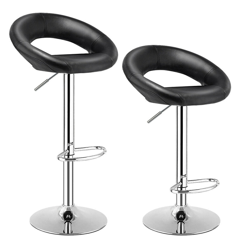 Set Of 2 Bar Stools Adjustable PU Leather Barstools Swivel Pub Chairs-Black - Relaxacare