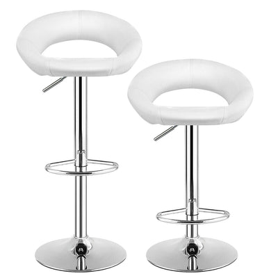 Set Of 2 Bar Stools Adjustable PU Leather Barstools Swivel Pub Chairs-White - Relaxacare