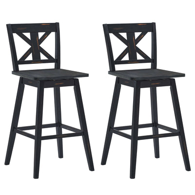 Set of 2 Bar Stools with Rubber Wood Legs-Black - Relaxacare