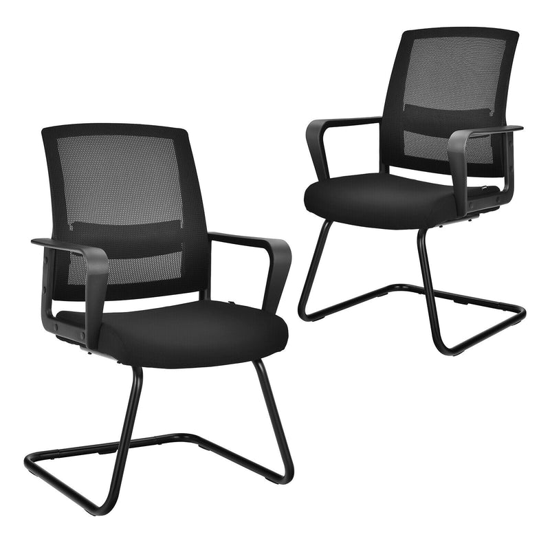 Set of 2 Conference Chairs with Lumbar Support-Black - Relaxacare