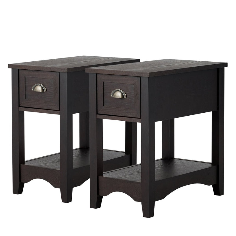 Set of 2 Contemporary Side End Table with Drawer -Brown - Relaxacare