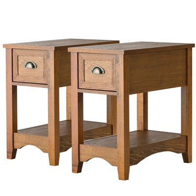 Set of 2 Contemporary Side End Table with Drawer -Natural - Relaxacare