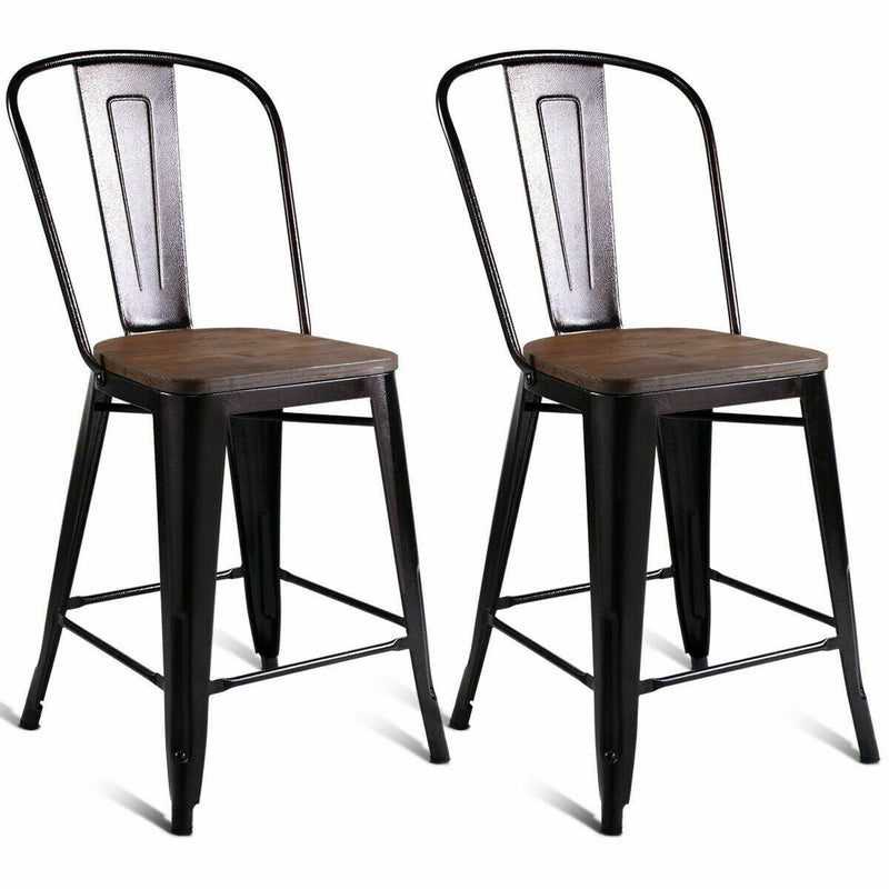 Set of 2 Copper Barstool with Wood Top and High Backrest - Relaxacare