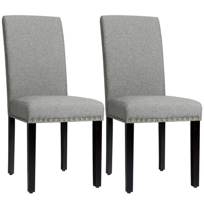 Set of 2 Fabric Upholstered Dining Chairs with Nailhead-Light Gray - Relaxacare
