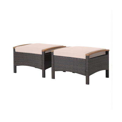 Set of 2 Fade-Resistant Wicker Patio Ottoman - Relaxacare