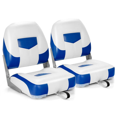 Set of 2 Folding Low Back Fishing Boat Seat with Stainless Steel Screws-Blue - Relaxacare