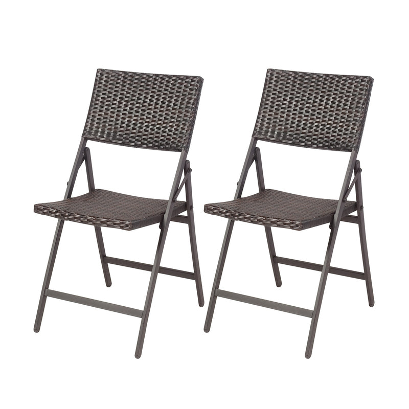 Set of 2 Folding Patio Rattan Portable Dining Chairs - Relaxacare