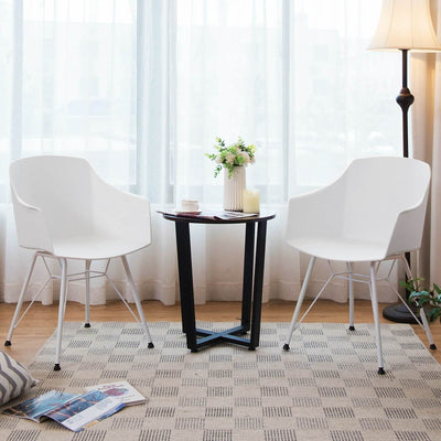 Set of 2 Metal Frame Modern Molded Shell Plastic Dining Chair-White - Relaxacare