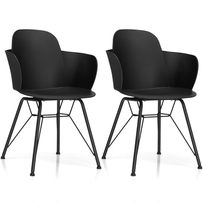 Set of 2 Metal Frame Modern Petal-Shape Plastic Dining Chair-Black - Relaxacare