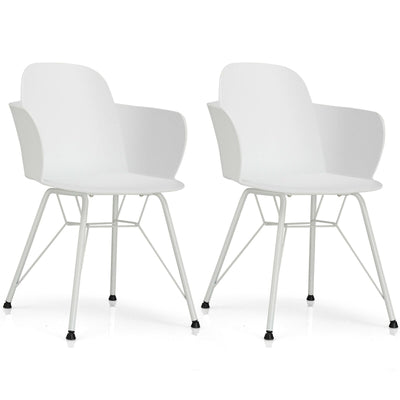 Set of 2 Metal Frame Modern Petal-Shape Plastic Dining Chair-White - Relaxacare