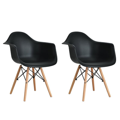 Set of 2 Mid-Century Modern Molded Dining Arm Side Chairs-Black - Relaxacare