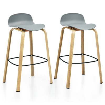 Set of 2 Modern Barstools Pub Chairs with Low Back and Metal Legs-Gray - Relaxacare
