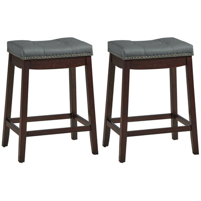 Set of 2 Nailhead Saddle Bar Stools-Brown - Relaxacare