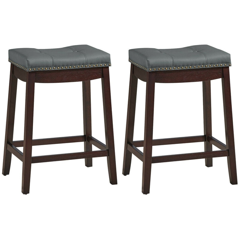 Set of 2 Nailhead Saddle Bar Stools-Brown - Relaxacare