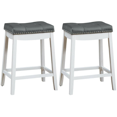 Set of 2 Nailhead Saddle Bar Stools-White - Relaxacare