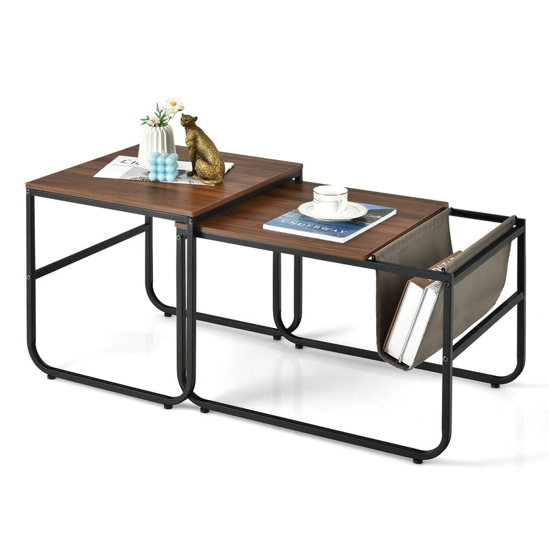 Set of 2 Nesting Coffee Tables with Side Pocket for Living Room Bedroom - Relaxacare