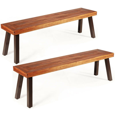 Set of 2 Patio Acacia Wood Dining Bench - Relaxacare