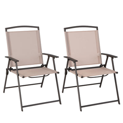Set of 2 Patio Dining Chairs with Armrests and Rustproof Steel Frame-Beige - Relaxacare