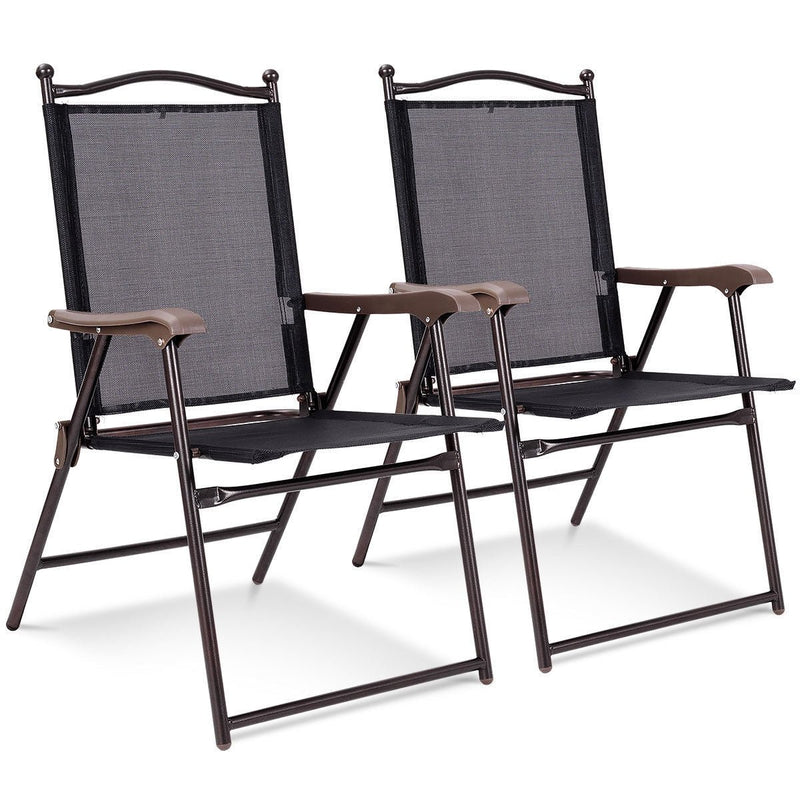 Set of 2 Patio Folding Sling Back Camping Deck Chairs-Black - Relaxacare