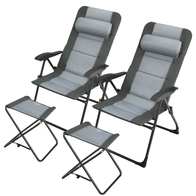 Set of 2 Patiojoy Patio Folding Dining Chair with Ottoman Set Recliner Adjustable-Gray - Relaxacare