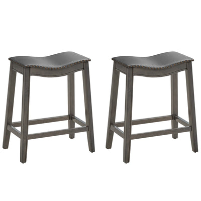 Set of 2 PU Leather Saddle Bar Stools with Rubber Wood Legs - Relaxacare