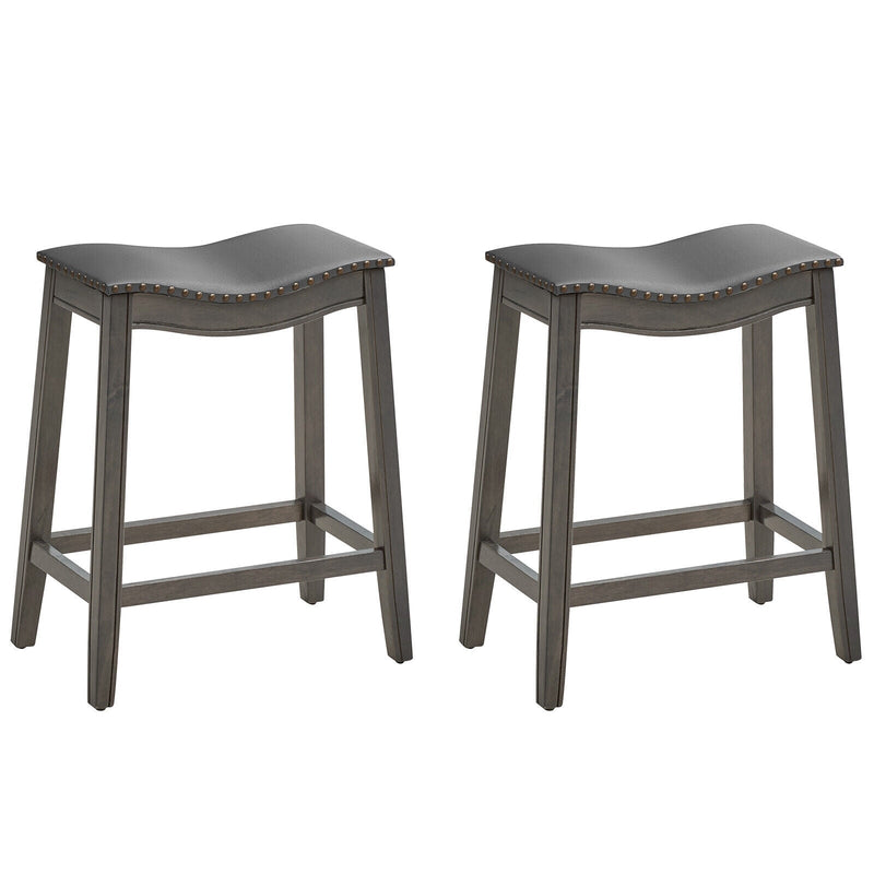 Set of 2 PU Leather Saddle Bar Stools with Rubber Wood Legs - Relaxacare