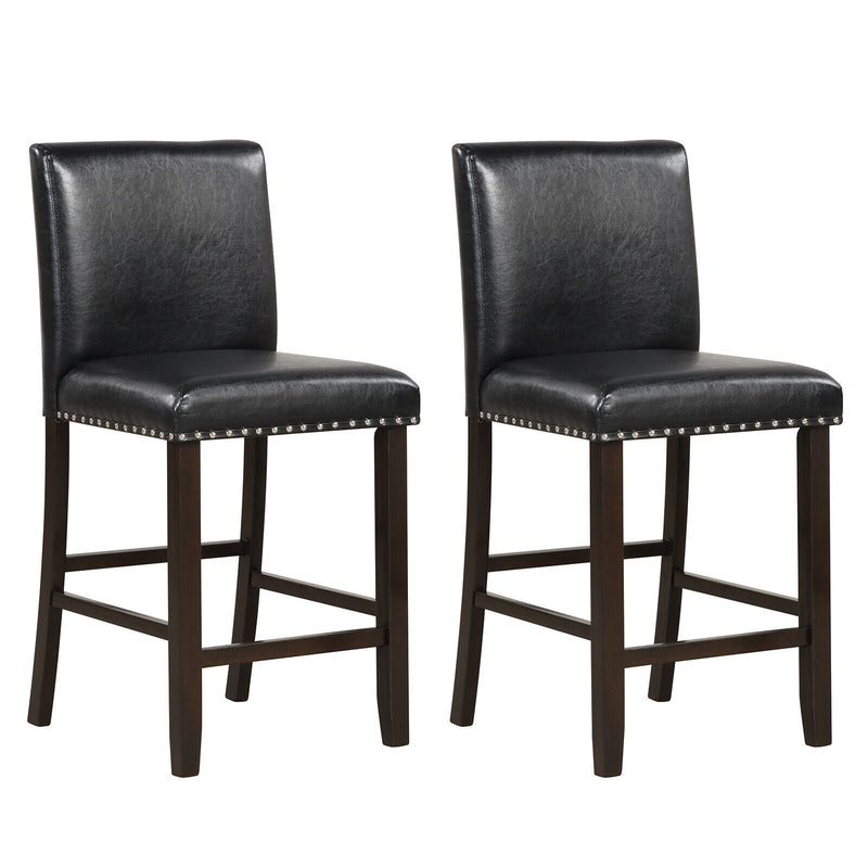 Set of 2 PVC Leather Bar Stools with Back for Kitchen Island - Relaxacare