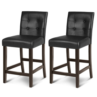 Set of 2 PVC Leather Bar Stools with Solid Wood Legs - Relaxacare