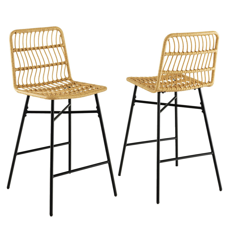 Set of 2 Rattan Bar Stools with Sturdy Metal Frame - Relaxacare