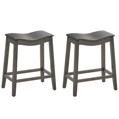 Set of 2 Saddle Bar Stools with Rubber Wood Legs - Relaxacare