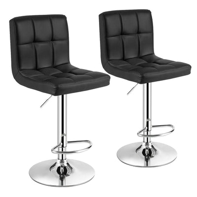 Set of 2 Square Swivel Adjustable PU Leather Bar Stools with Back and Footrest-Black - Relaxacare