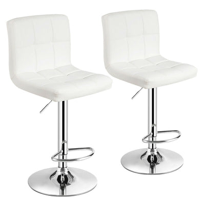 Set of 2 Square Swivel Adjustable PU Leather Bar Stools with Back and Footrest-White - Relaxacare