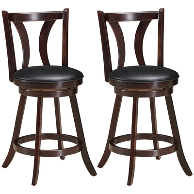 Set of 2 Swivel Bar stool 24 Inch Counter Height Leather Padded Dining Kitchen Chair-24 Inch - Relaxacare