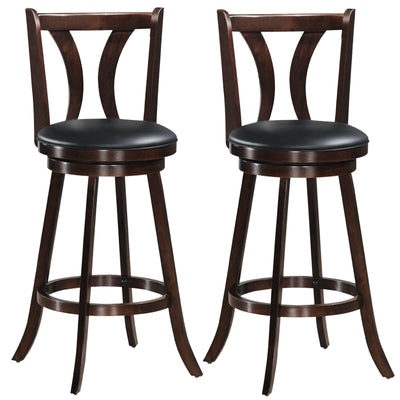 Set of 2 Swivel Bar Stools 29.5 Inch Bar Height Chairs with Rubber Wood Legs-29.5 Inch - Relaxacare