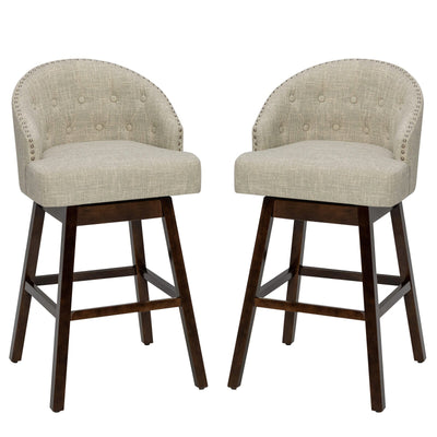 Set of 2 Swivel Bar Stools with Rubber Wood Legs and Padded Back - Relaxacare