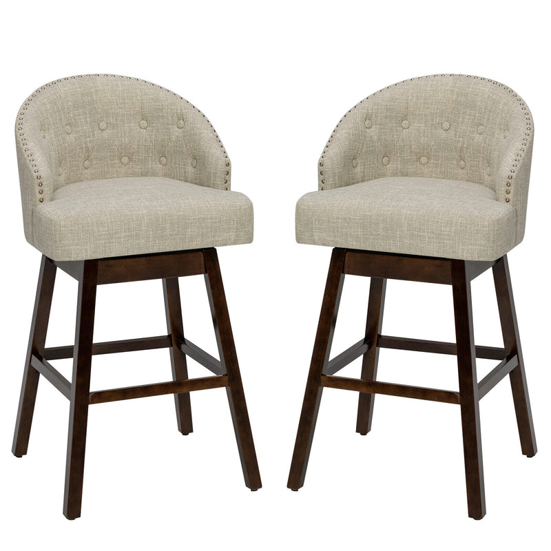Set of 2 Swivel Bar Stools with Rubber Wood Legs and Padded Back - Relaxacare