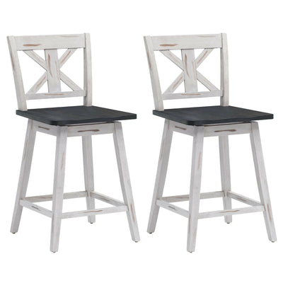 Set of 2 Swivel Counter Height Bar Stools with Solid Wood Legs-White - Relaxacare