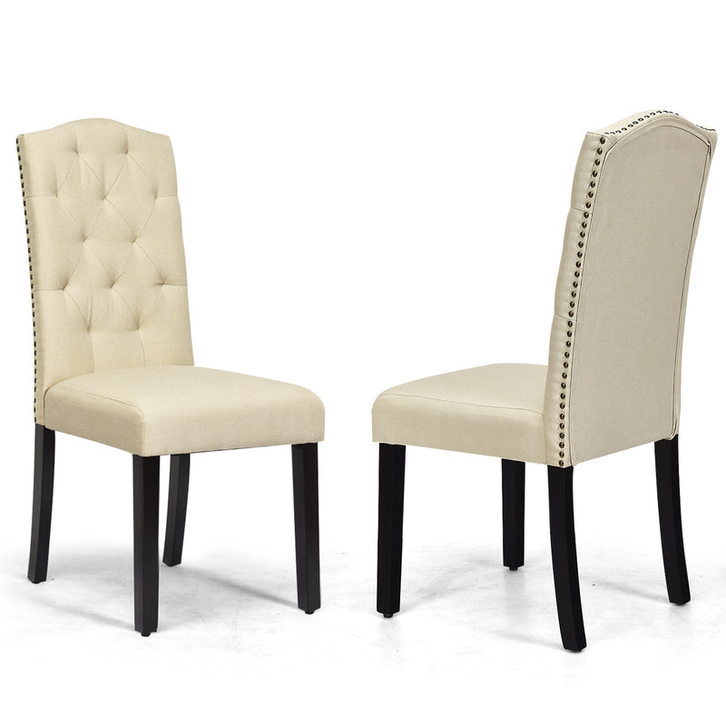 Set of 2 Tufted Upholstered Dining Chairs-Beige - Relaxacare